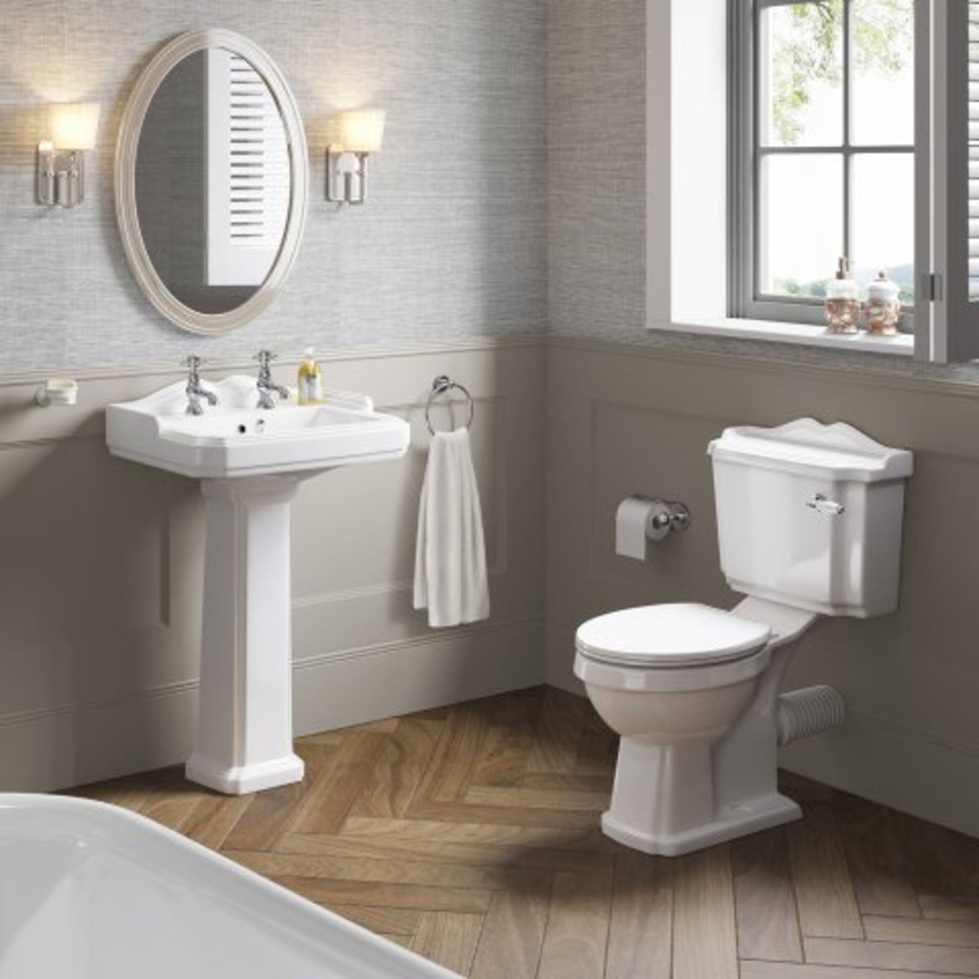 (AA217) Victoria Basin & Pedestal - Double Tap Hole. RRP £175.99. This traditional basin, - Image 2 of 4