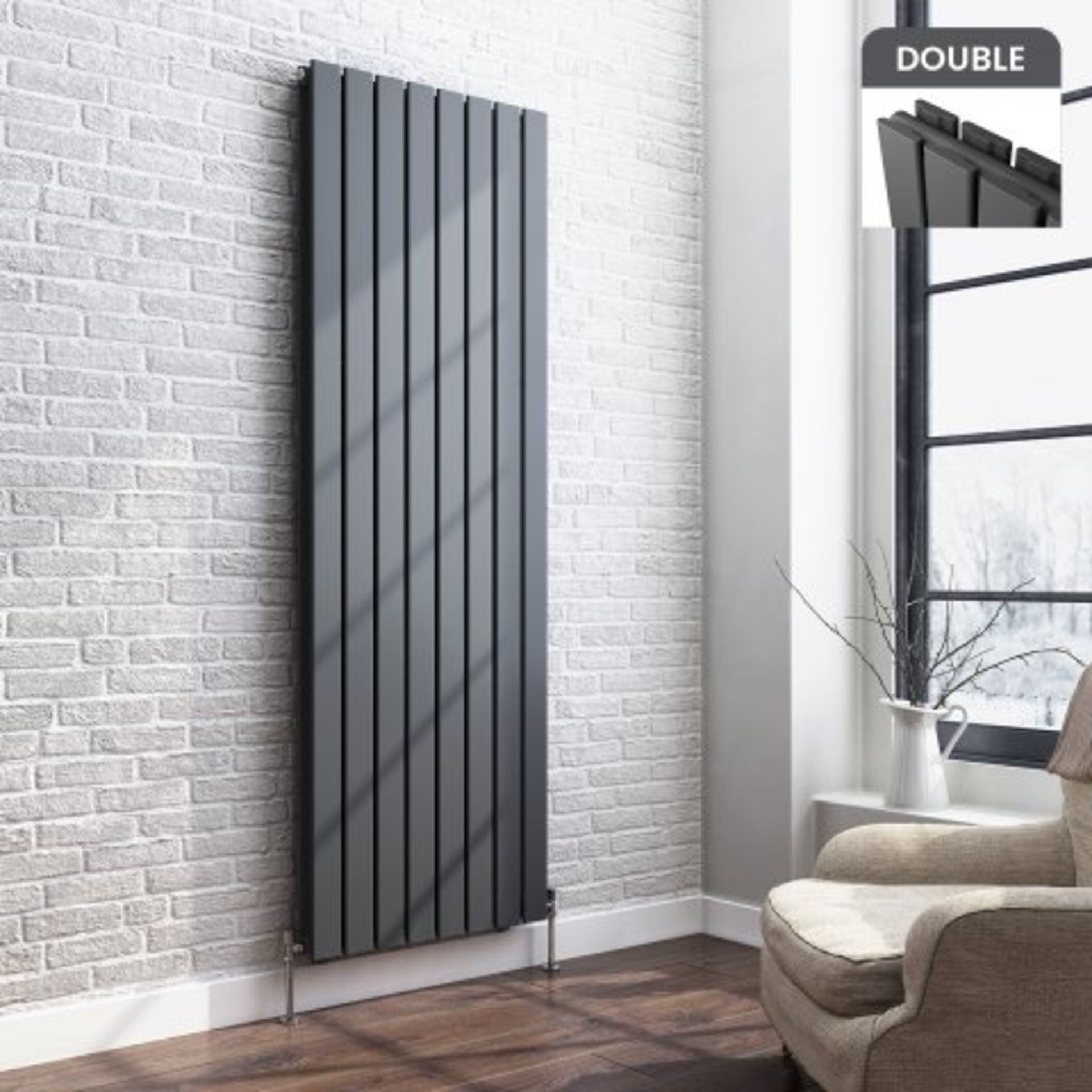 (AA164) 1800x608mm Anthracite Double Flat Panel Vertical Radiator - Premium. RRP £599.99.