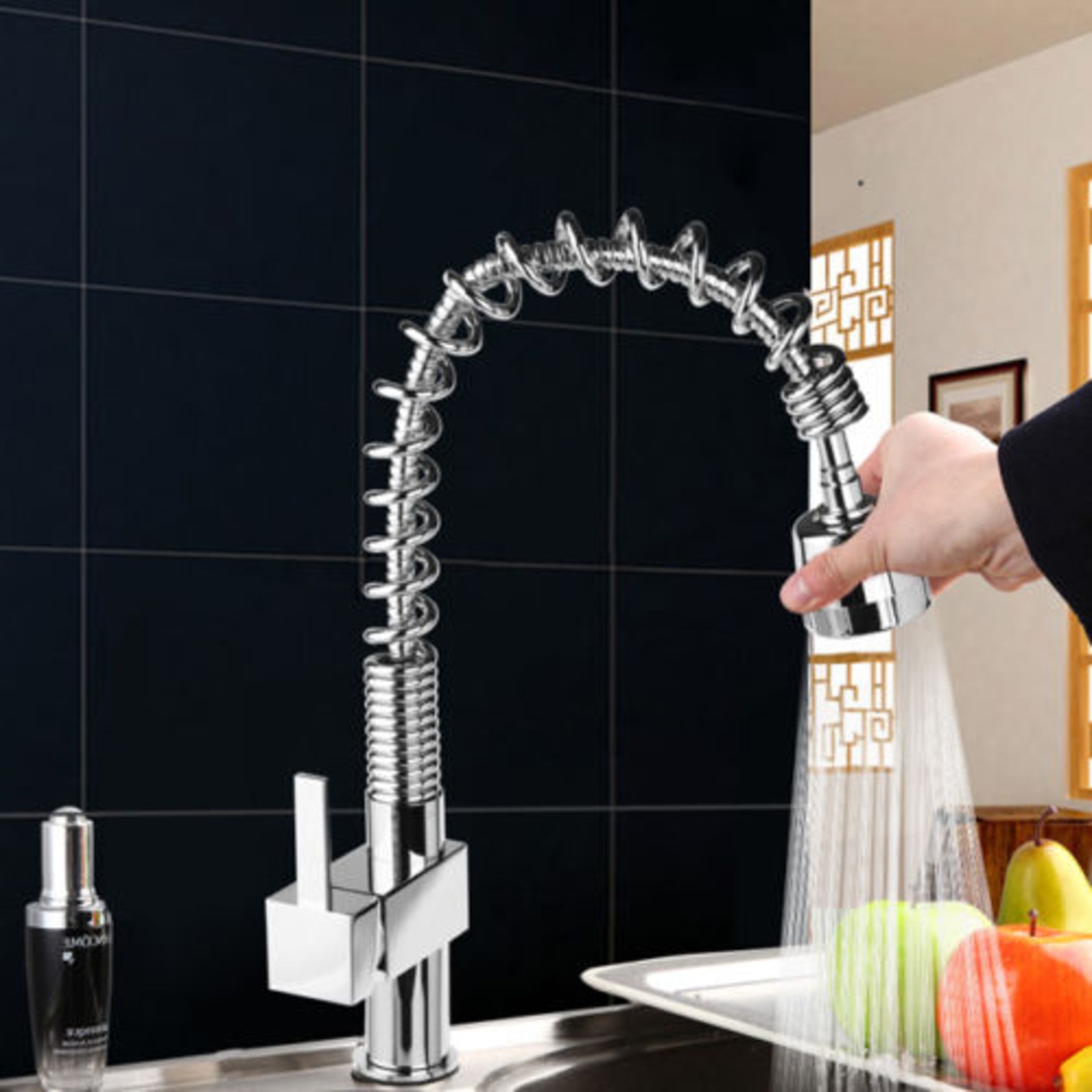 (AA45) Maddie Brushed Chrome Monobloc Kitchen Tap Swivel Pull Out Spray Mixer. RRP £219.99.