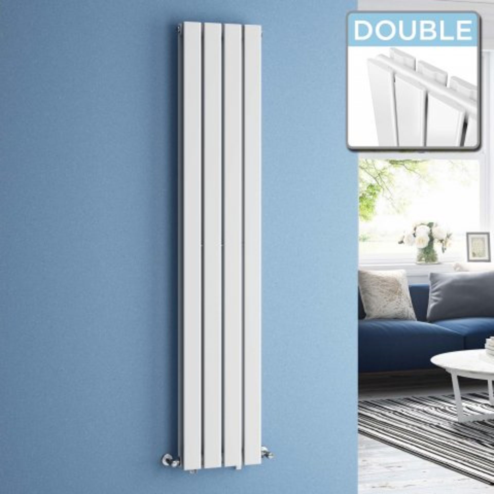 (AA32) 1800x300mm Gloss White Double Flat Panel Vertical Radiator. RRP £399.99. Designer Touch - Image 4 of 4