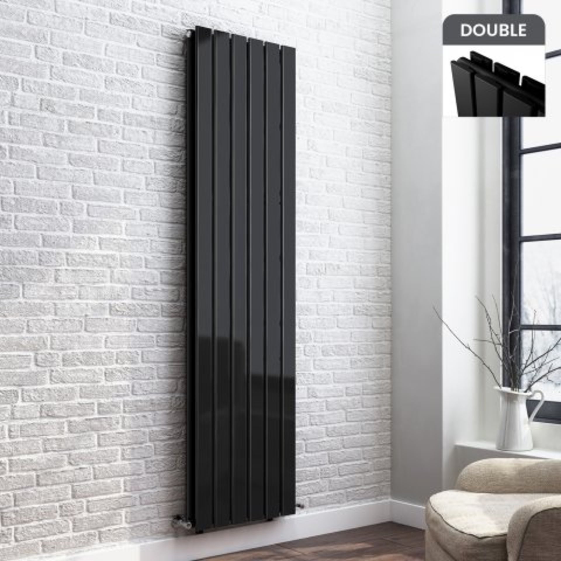 (AA165) 1800x458mm Gloss Black Double Flat Panel Vertical Radiator. RRP £499.99. Our Thera Flat