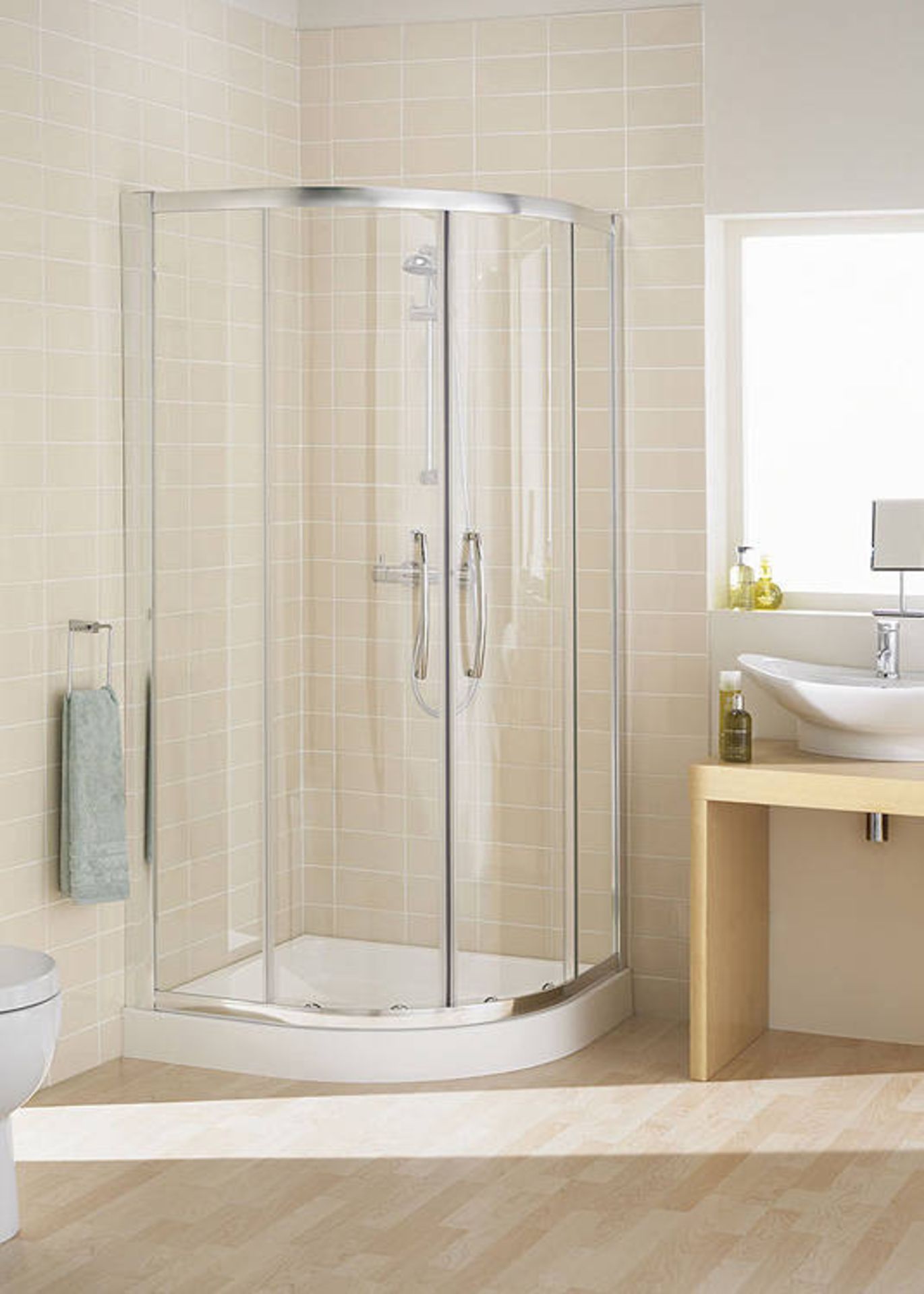 (AA172) 800x800mm Silver 6mm Safety Glass Reversible Semi-Frame Single Rail Quadrant Shower