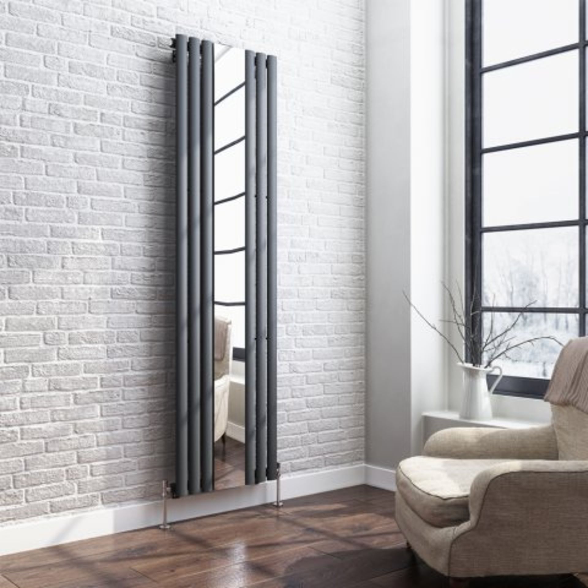 (AA20) 1800x500mm Mirrored Anthracite Single Oval Panel Radiator. RRP £499.99. Designer Touch This - Image 2 of 4