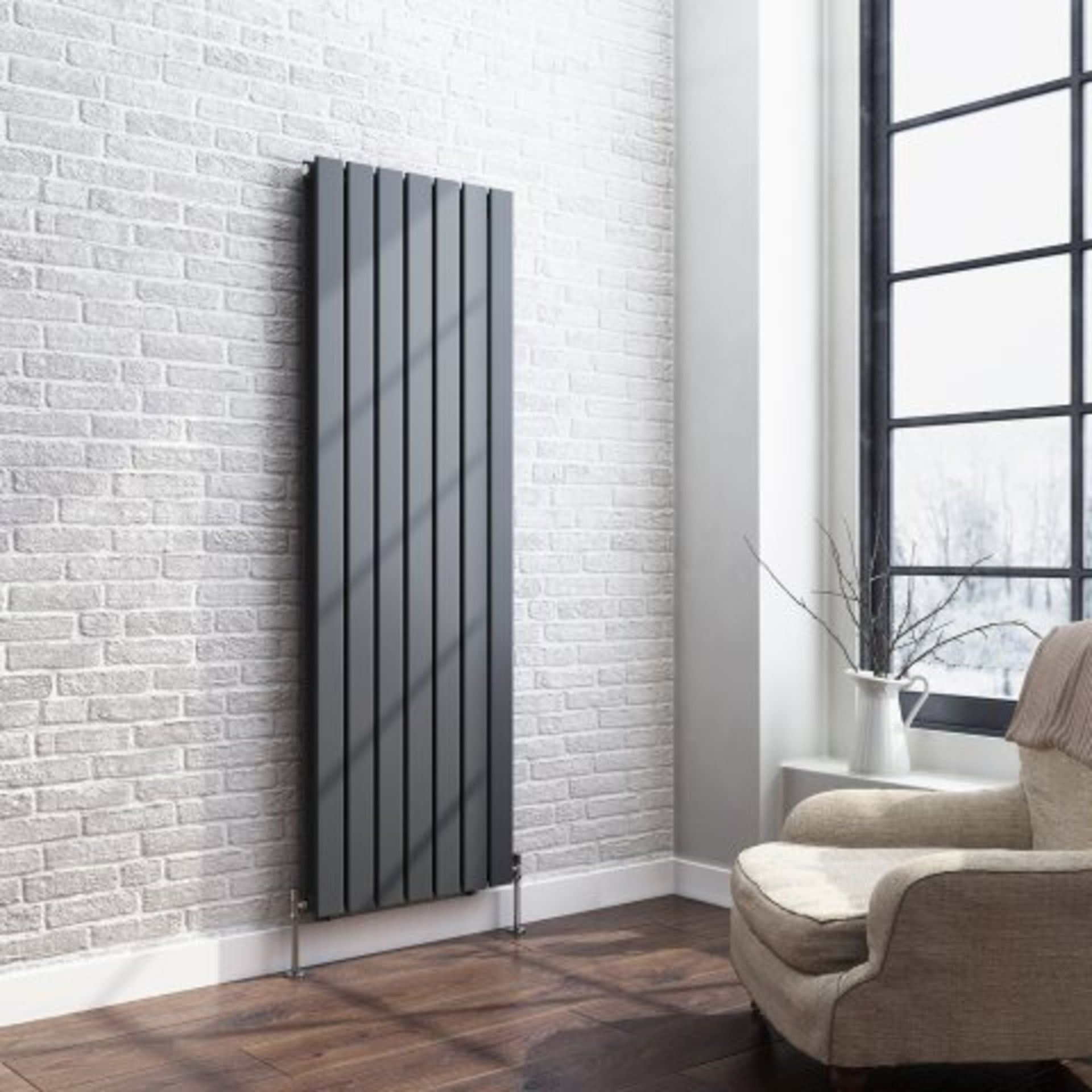 (AA68) 1600x532mm Anthracite Double Flat Panel Vertical Radiator. RRP £499.99. Designer Touch - Image 4 of 4