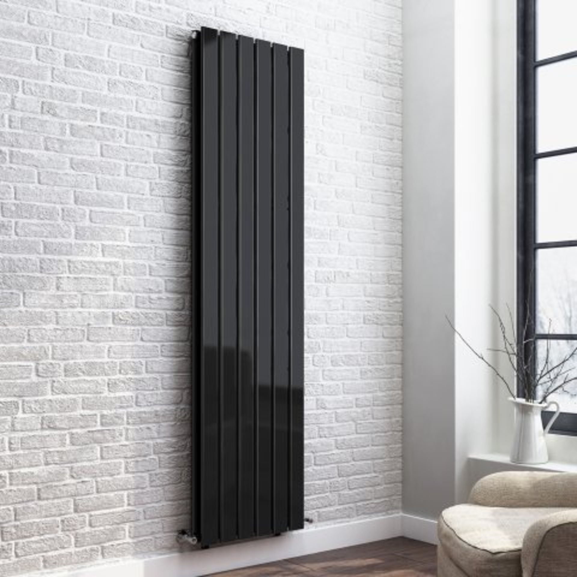 (AA165) 1800x458mm Gloss Black Double Flat Panel Vertical Radiator. RRP £499.99. Our Thera Flat - Image 3 of 4