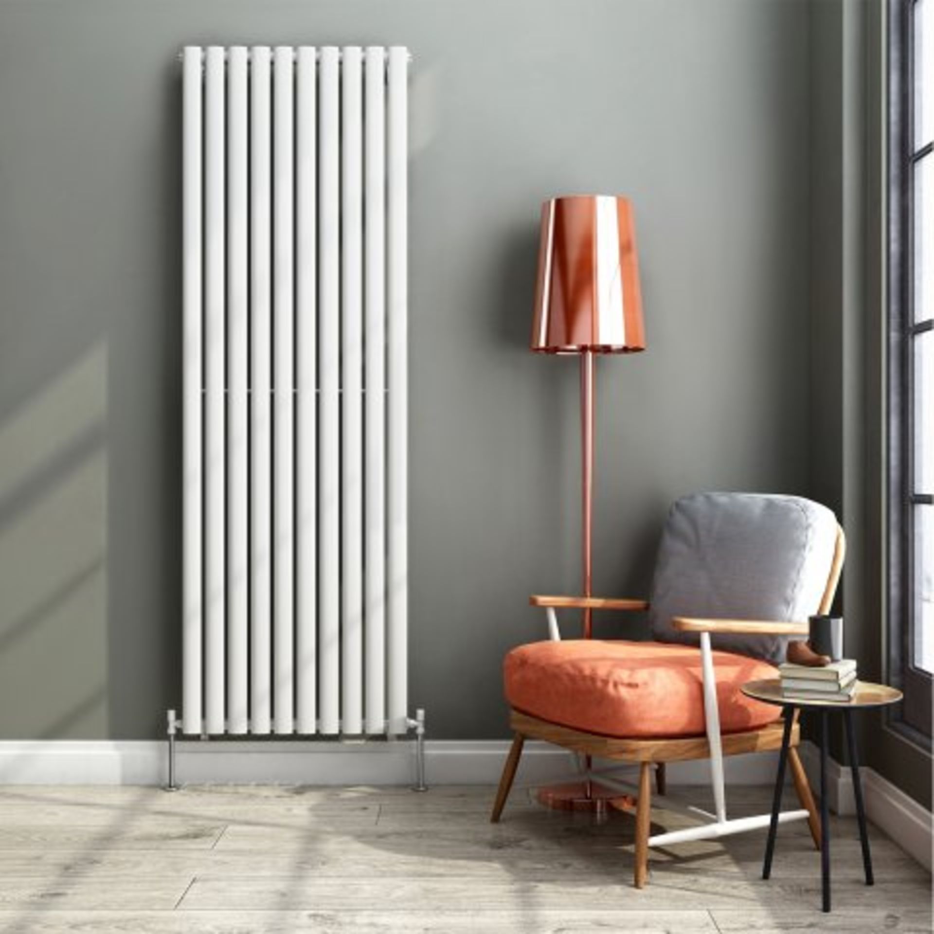 (AA140) 1800x600mm White Double Panel Oval Tube Vertical Radiator. RRP £499.99. Designer Touch - Image 3 of 4