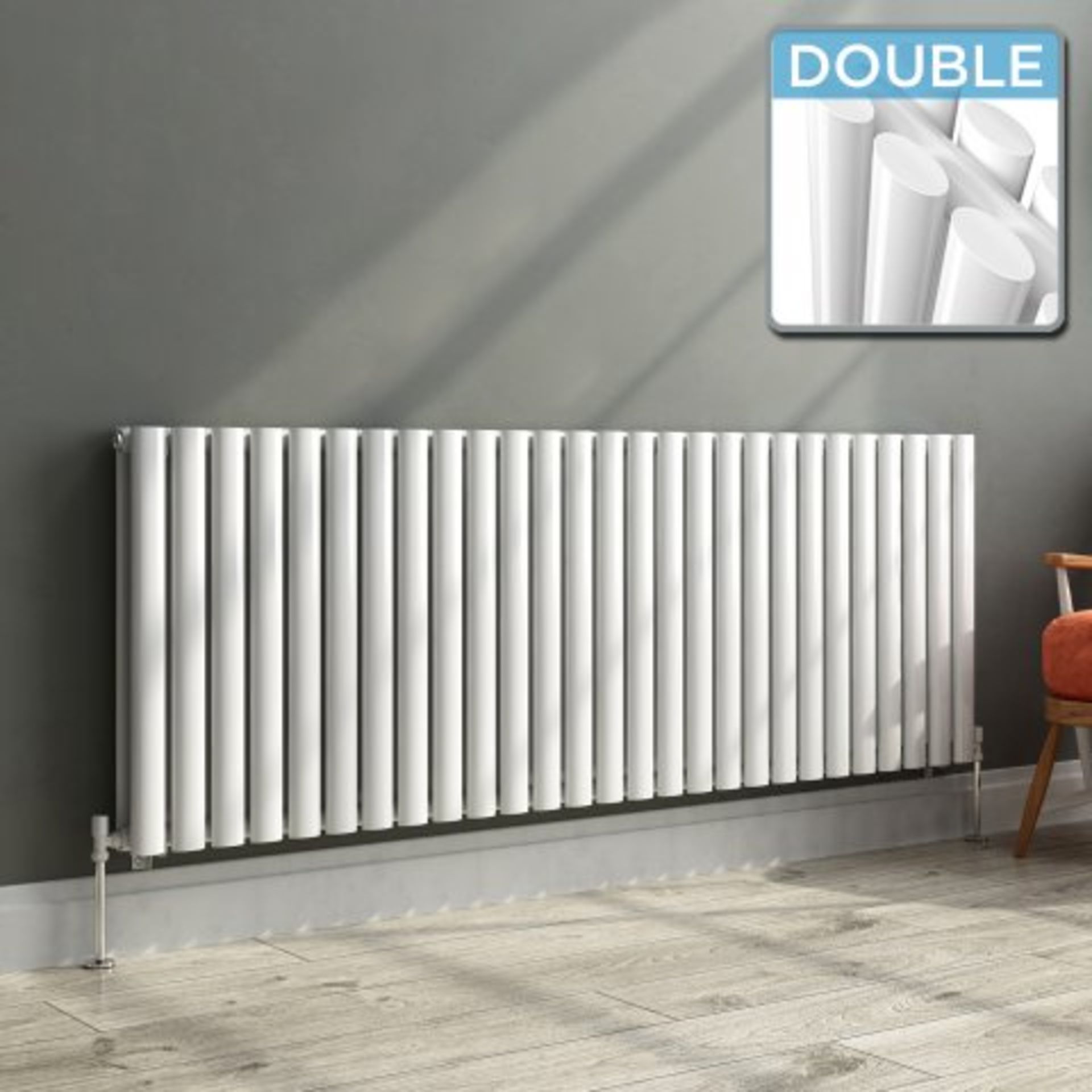 (AA139) 600x1620mm White Double Panel Oval Tube Horizontal Radiator. RRP £699.99. Designer Touch - Image 2 of 5