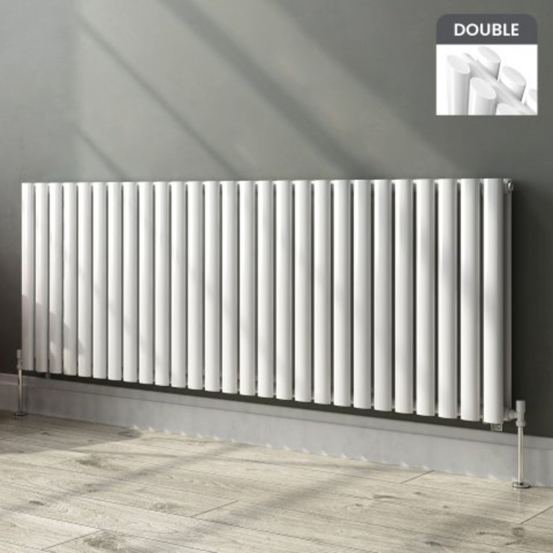 (AA139) 600x1620mm White Double Panel Oval Tube Horizontal Radiator. RRP £699.99. Designer Touch