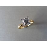 1.63ct single princess cut diamond. G colour and si3 clarity. Set in 18ct gold ring size M. WGI