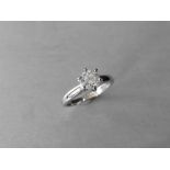 0.91ct diamond solitaire ring with a brilliant cut diamond. I colour and I1 clarity. Set in platinum