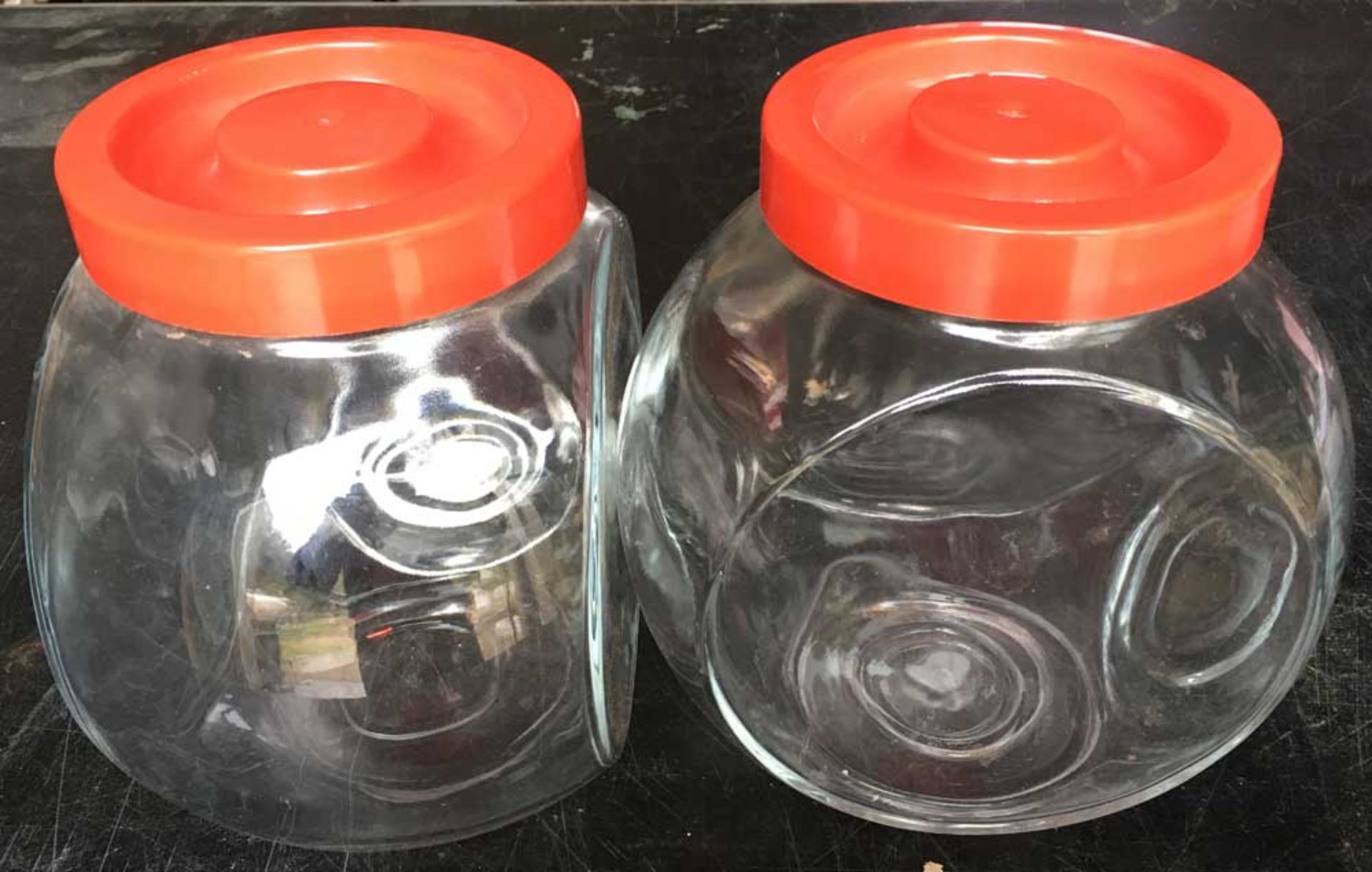 2 x Red Top Storage Jars