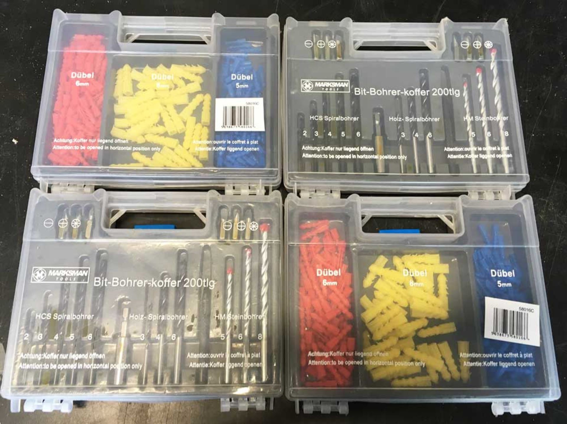 4 x Drill, Screwdriver & Wall Plug Sets