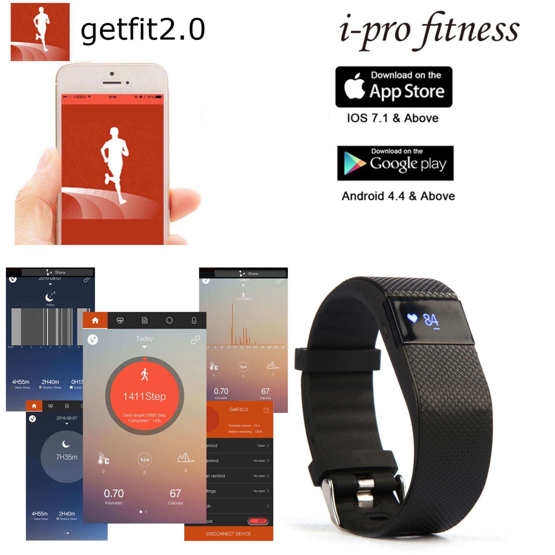 Fitness Tracker i-pro fitness, Bluetooth 4.0 YELLOW Sports Smart Bracelet & Heart Rate Monitor. - Bild 8 aus 9