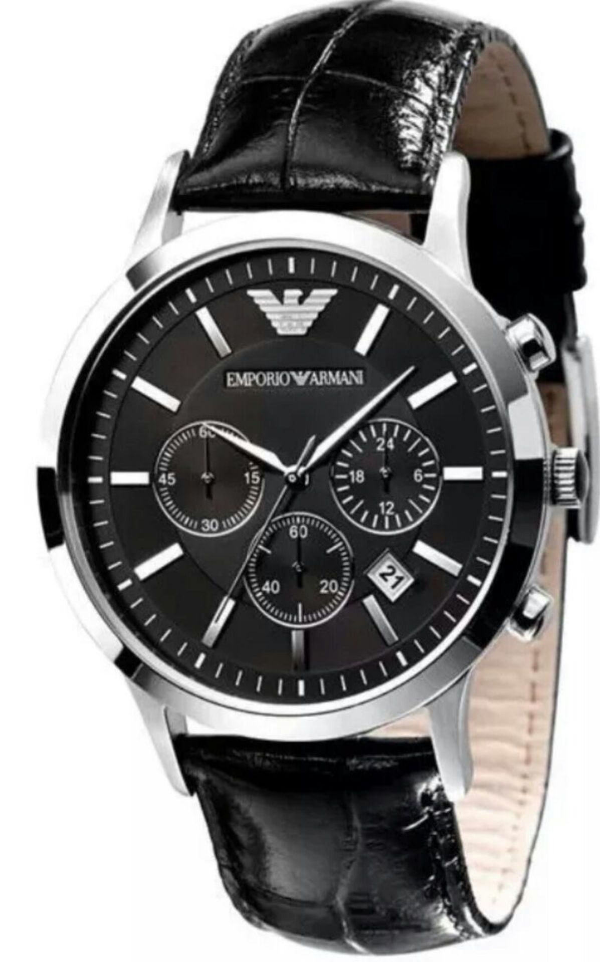 BRAND NEW GENTS EMPORIO ARMANI AR2447, BLACK LEATHER STRAP, COMPLETE WITH ORIGINAL ARMANI BOX,