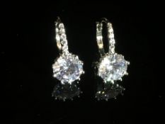 BRILLIANT CUT CLEAR SAPPHIRE 10K WHITE GOLD FILLED EARRINGS
