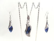 SILVER EARRING AND NECKLACE SET BLUE SWAROVSKI ELEMENT CRYSTAL