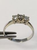 14K White Gold Engagement Ring with 3 set diamonds Hallmarked