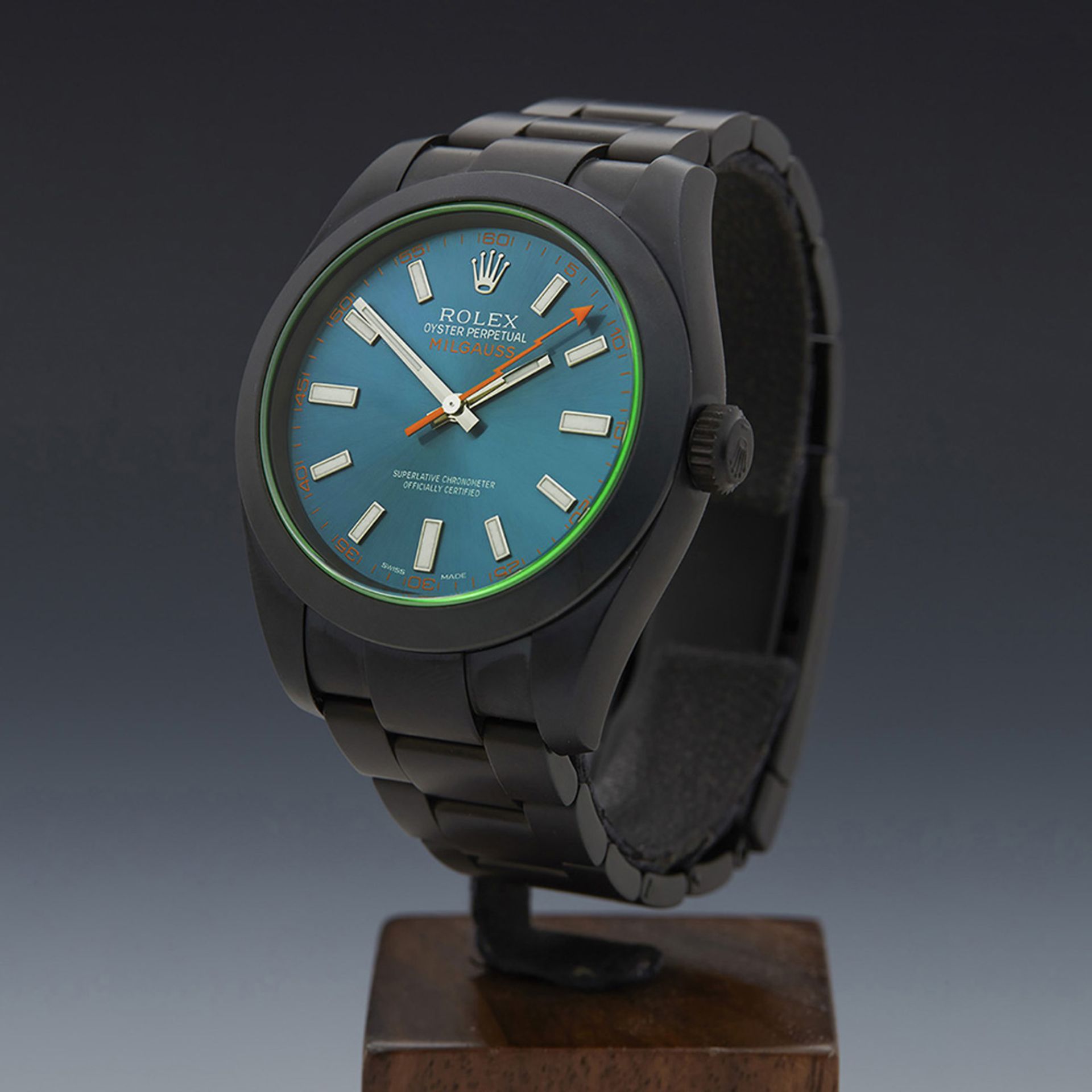 Gents, 2015 Rolex Milgauss Green Glass 40mm Black DLC Coated Stainless Steel 116400GV - Image 2 of 8