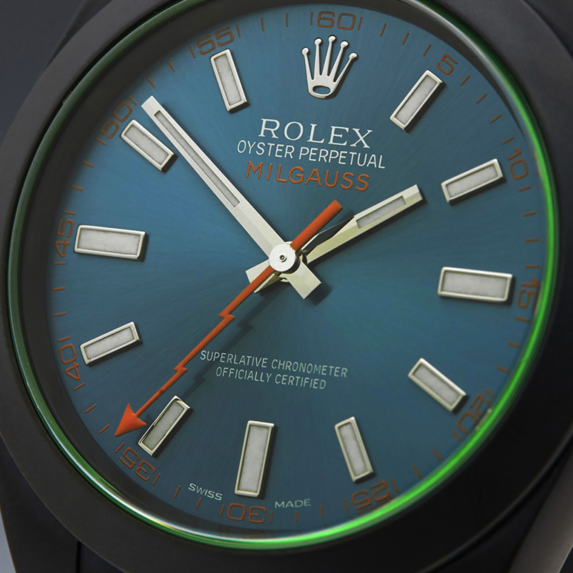 Gents, 2015 Rolex Milgauss Green Glass 40mm Black DLC Coated Stainless Steel 116400GV