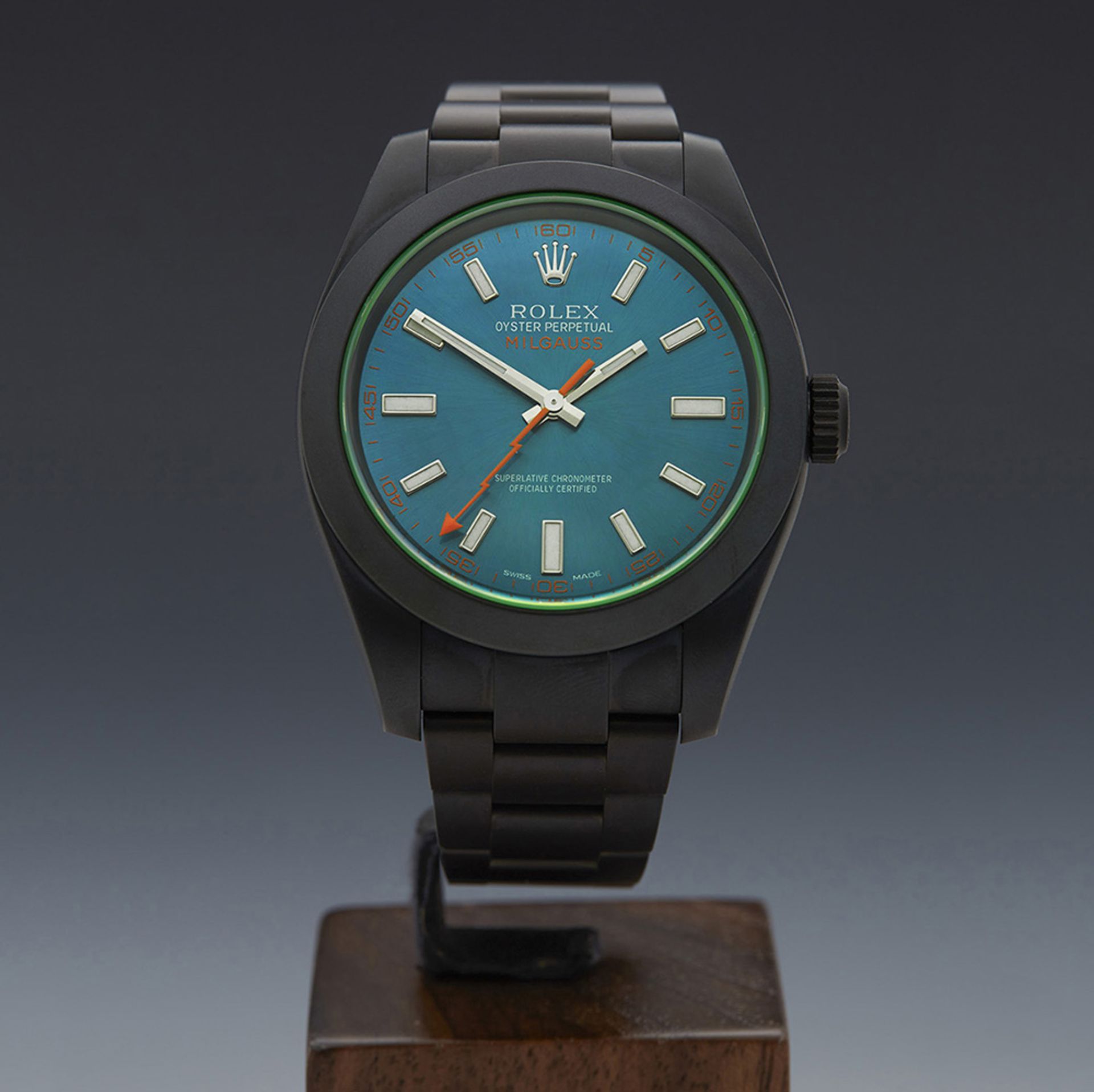 Gents, 2015 Rolex Milgauss Green Glass 40mm Black DLC Coated Stainless Steel 116400GV - Image 3 of 8