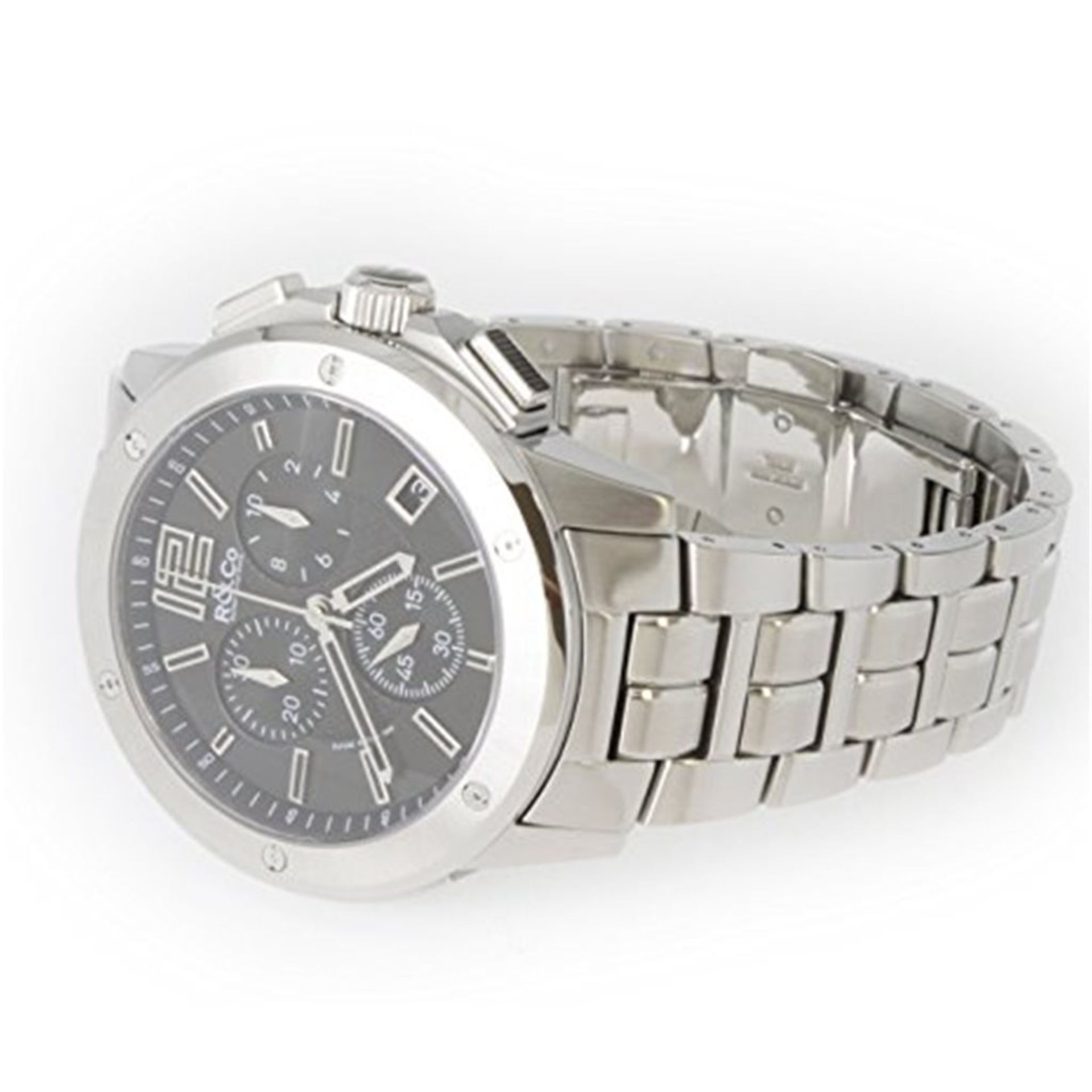 R&Co Men's Quartz Watch with Black Dial Chronograph Display and Silver Stainless Steel Bracelet RGB0 - Image 2 of 4