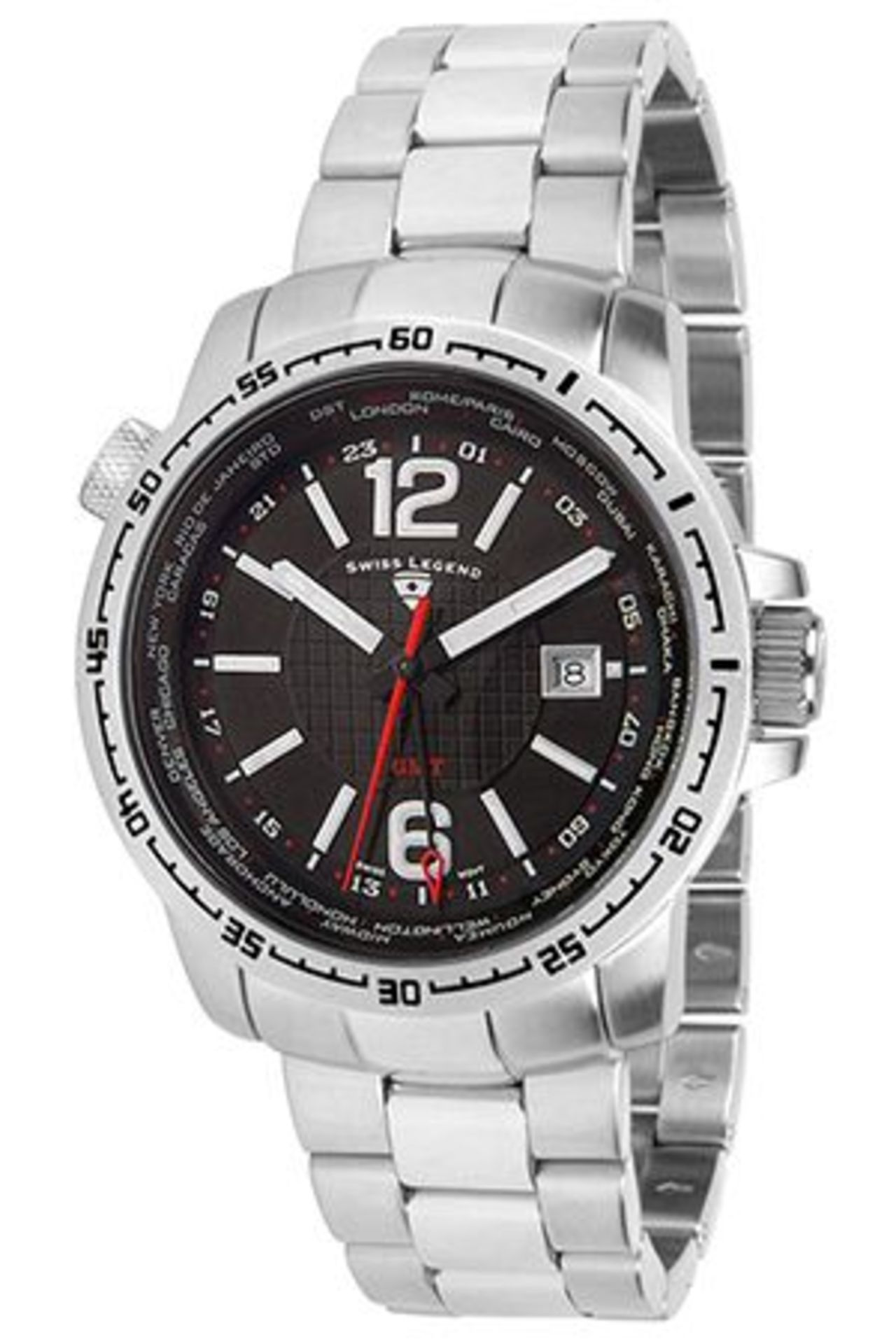 Swiss Legend Men's Quartz Black Dial Analogue Display and Silver Stainless Steel Bracelet SL-90013-B