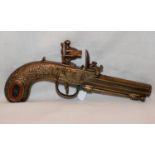 Brass Style Flintlock Pistol With Insert Cartouches Replica