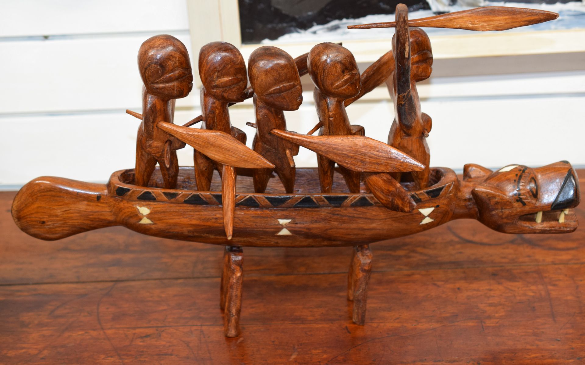 African Hand Carved Wooden War Canoe