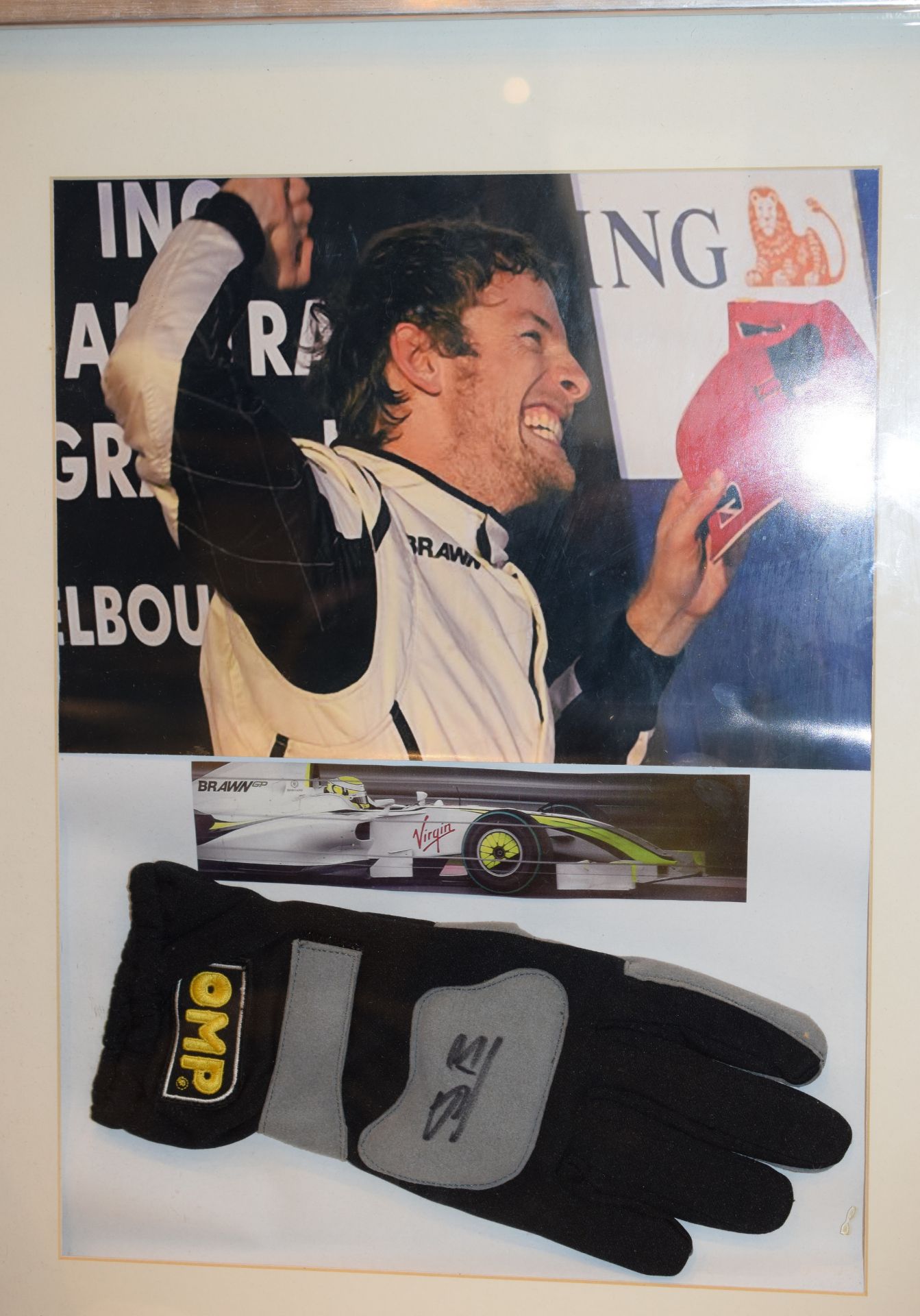 Jensen Button F1 Signed Glove And Framed Photo