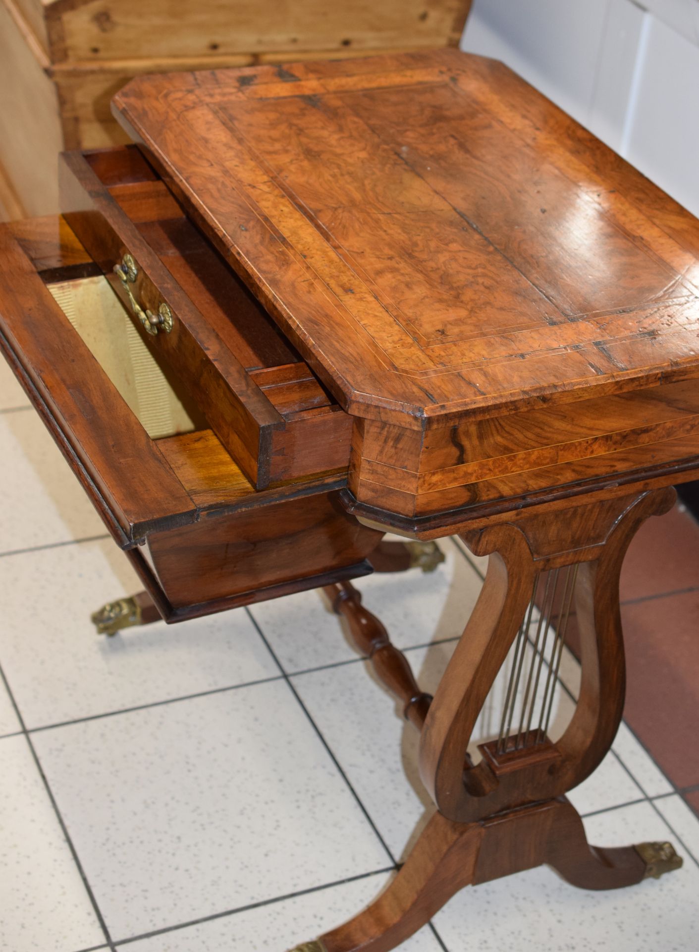 Biedermeier Walnut Sewing Table Circa Mid 1800s