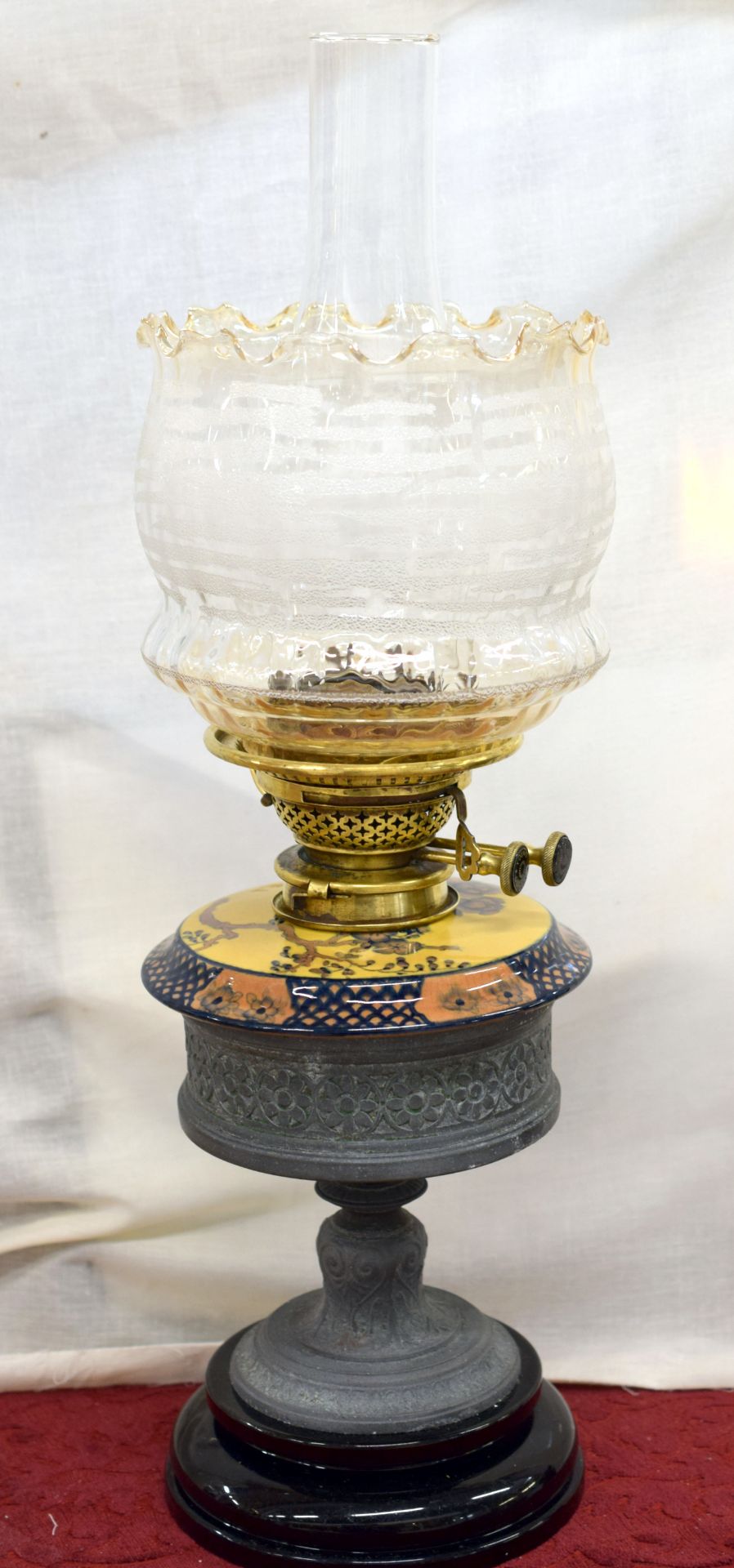 Porcelain Topped Victorian Oil Lamp