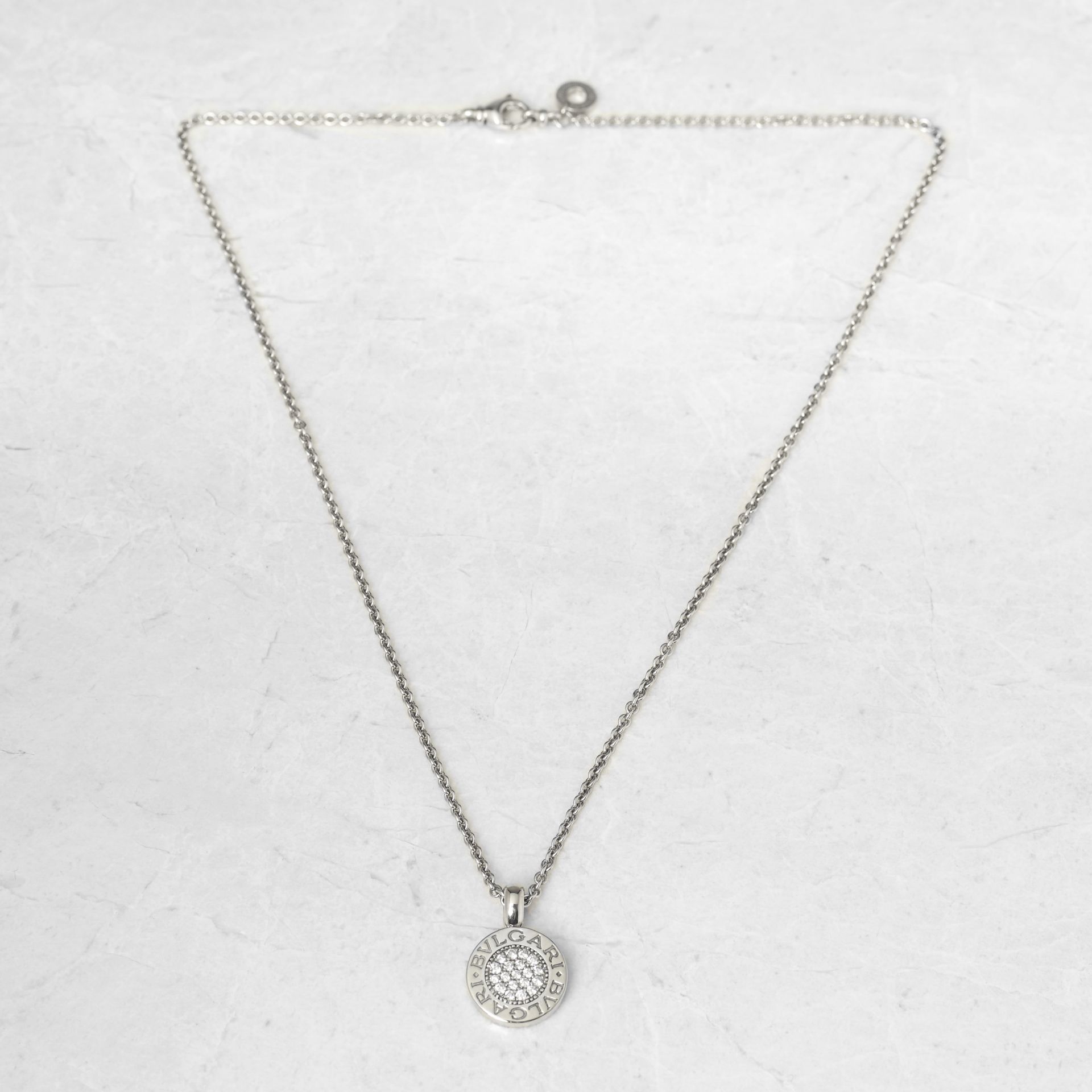 Bulgari 18k White Gold Diamond Circle Pendant Necklace - Image 9 of 10