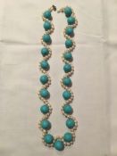 Seed pearl and Turquoise necklace, 57 cms total length, stunning piece.