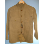 WW2 Japanese Soldier's Uniform Khaki Tunic With Pouch Containing A Tin