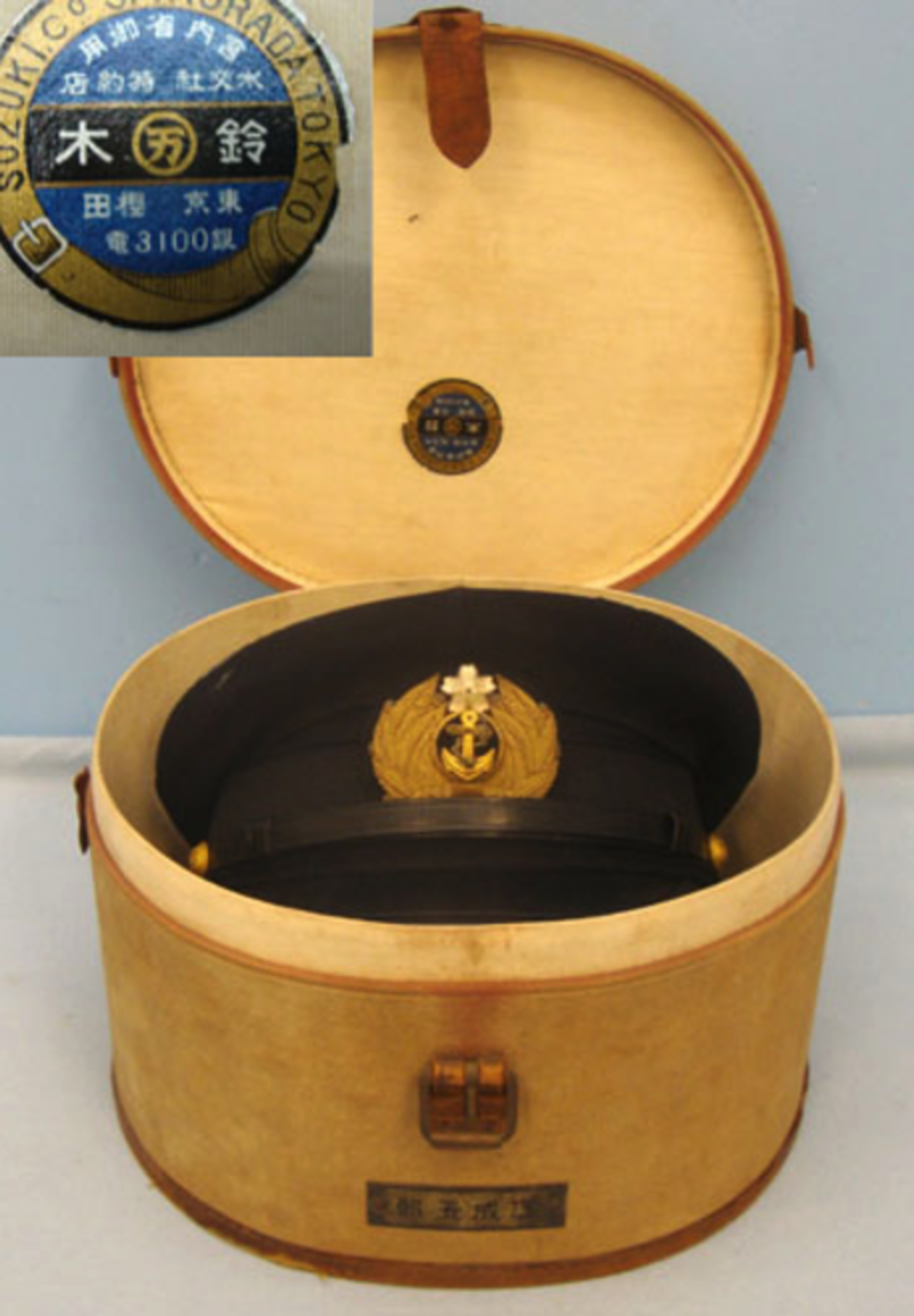 WW2 Japanese Naval Officer's Visor Cap with Bullion Badge in Original Lined Carry Box - Image 2 of 3