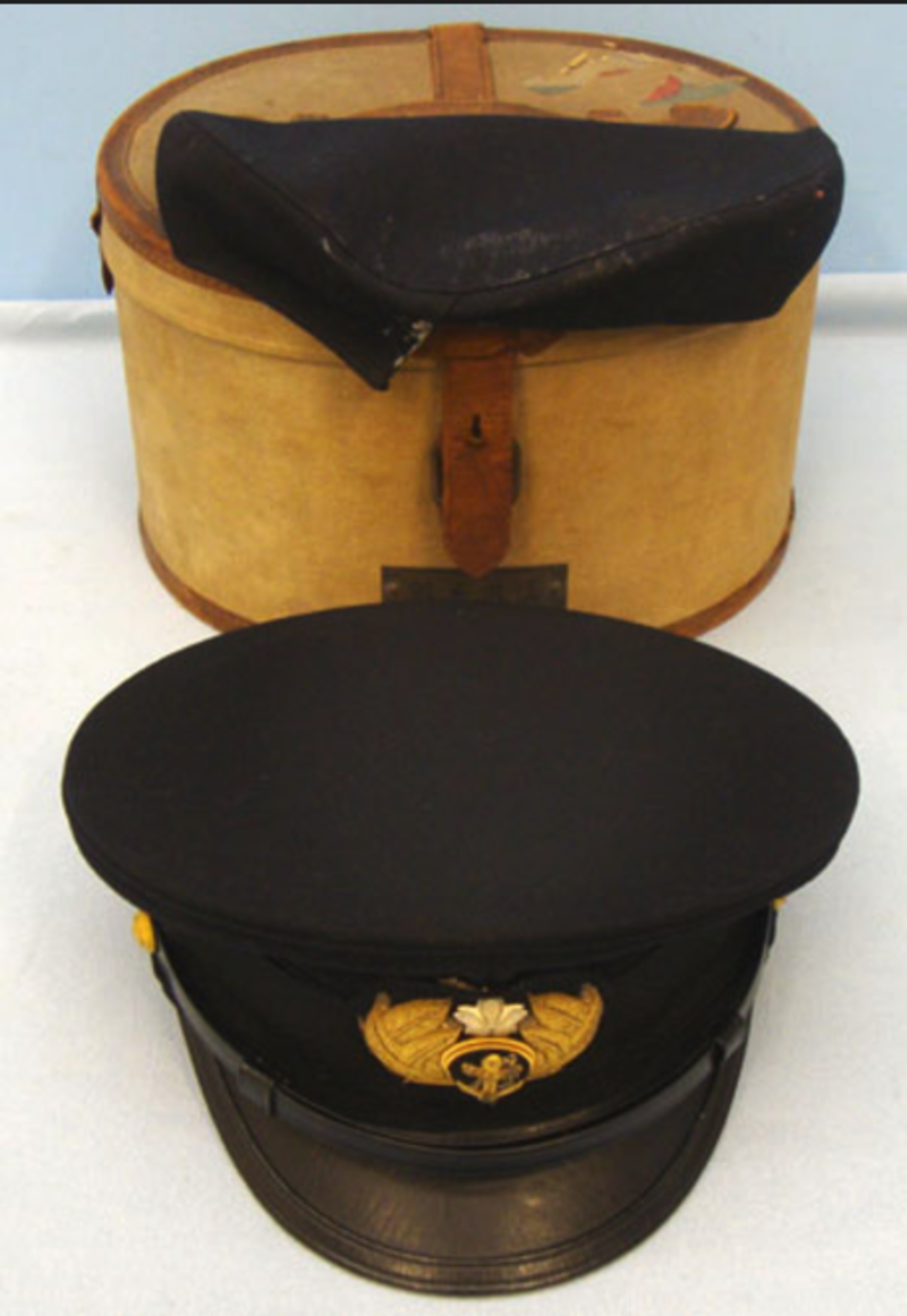 WW2 Japanese Naval Officer's Visor Cap with Bullion Badge in Original Lined Carry Box