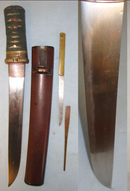 C1800 Aikuchi Japanese Tanto & Scabbard With Kozuka Short Knife & Samurai Hair Pin - Image 3 of 3