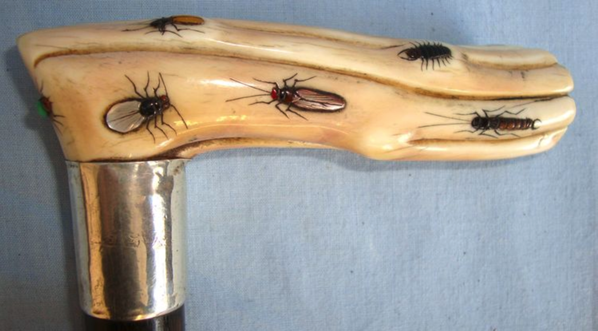 SUPERB QUALITY, Victorian Gentlemans Japanese Or Chinese Shibayama Bone Handled Walking Stick - Image 3 of 3