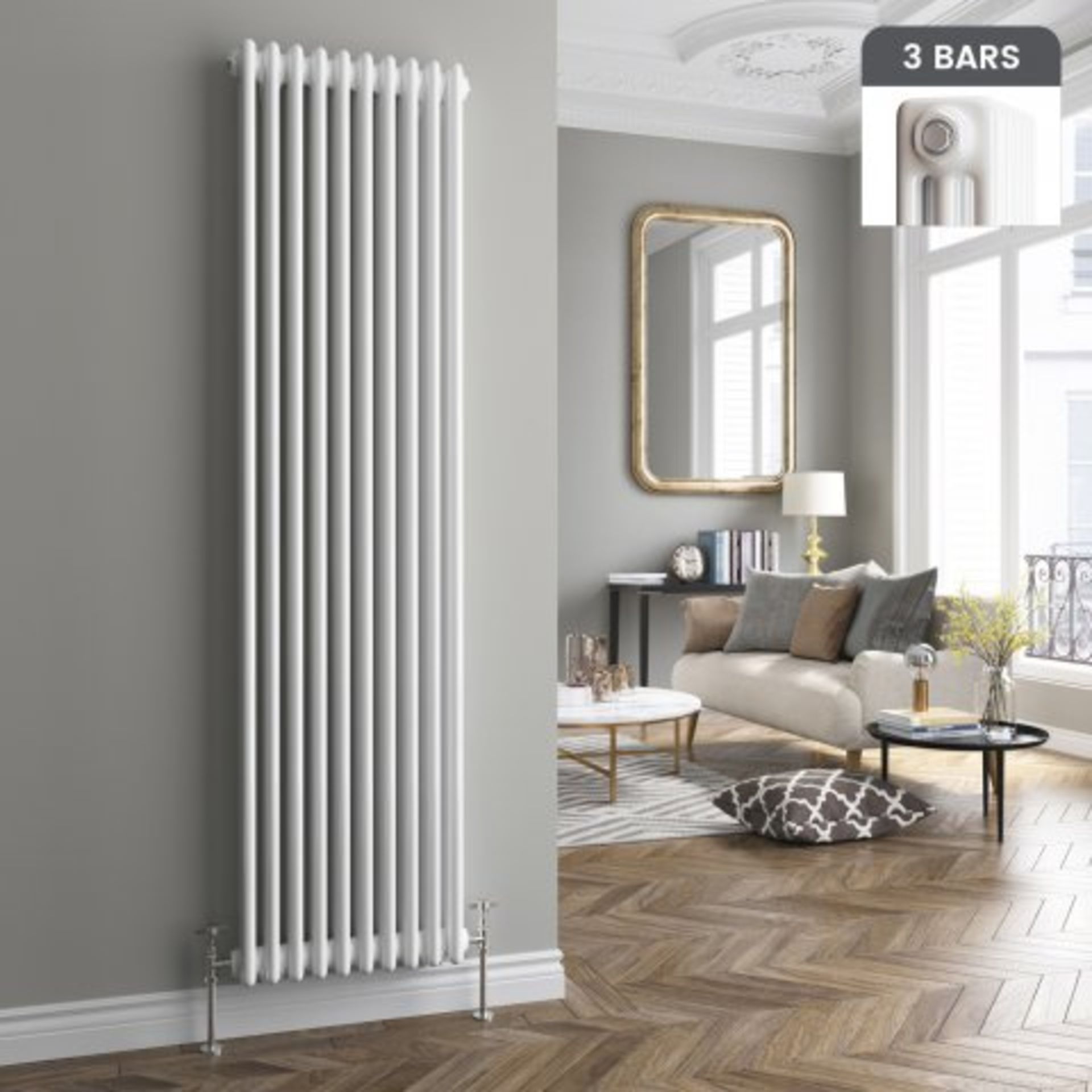 (P5) 1800x468mm White Triple Panel Vertical Colosseum Traditional Radiator. RRP £599.99. Classic