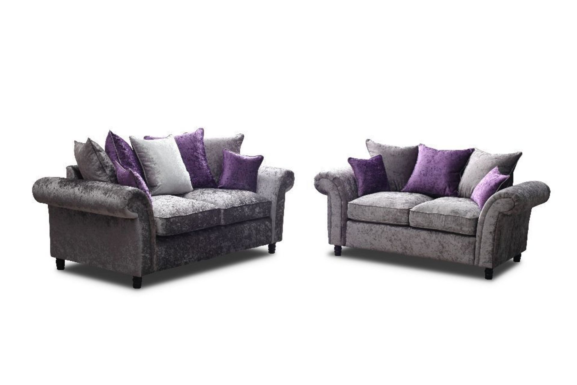 Scarpa deluxe 3 seater sofa in silver shimmer crushed velvet plus scarpa 2 seater sofa