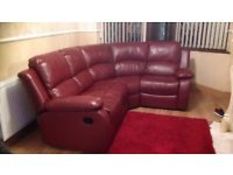 Boston oxblood burgandy leather reclining corner sofa