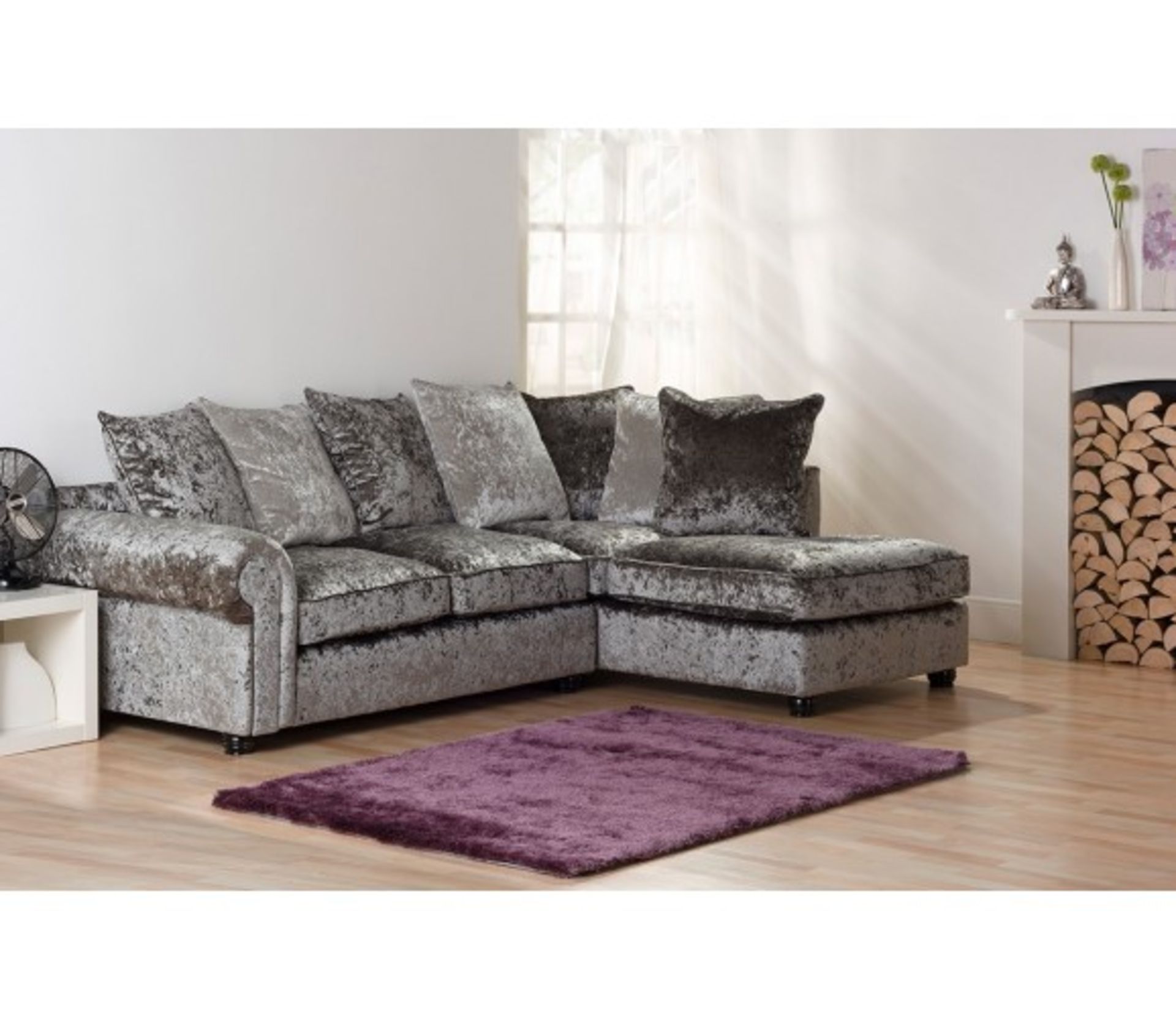 Scarpa deluxe corner sofa in sterling silver shimmer plus matching footstool left arm facing