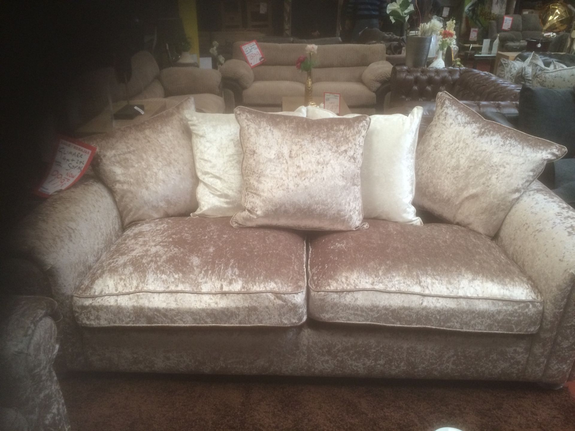 Scarpa deluxe 3 seater sofa in mink shimmer crushed velvet plus scarpa 2 seater sofa - Image 2 of 3