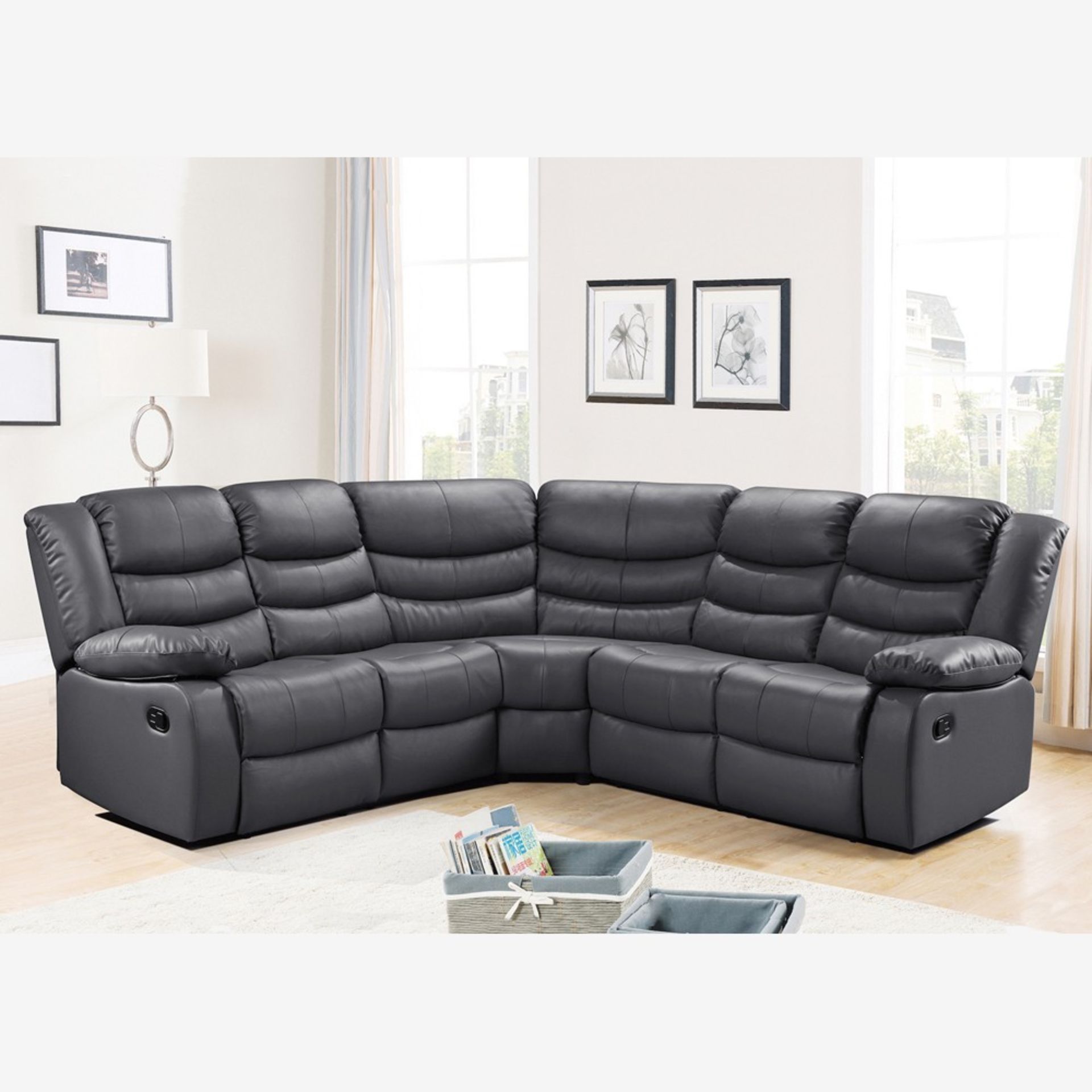 Boston black leather reclining corner sofa - Image 2 of 2