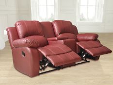 Supreme Valance burgandy leather 3 seater reclining sofa with console