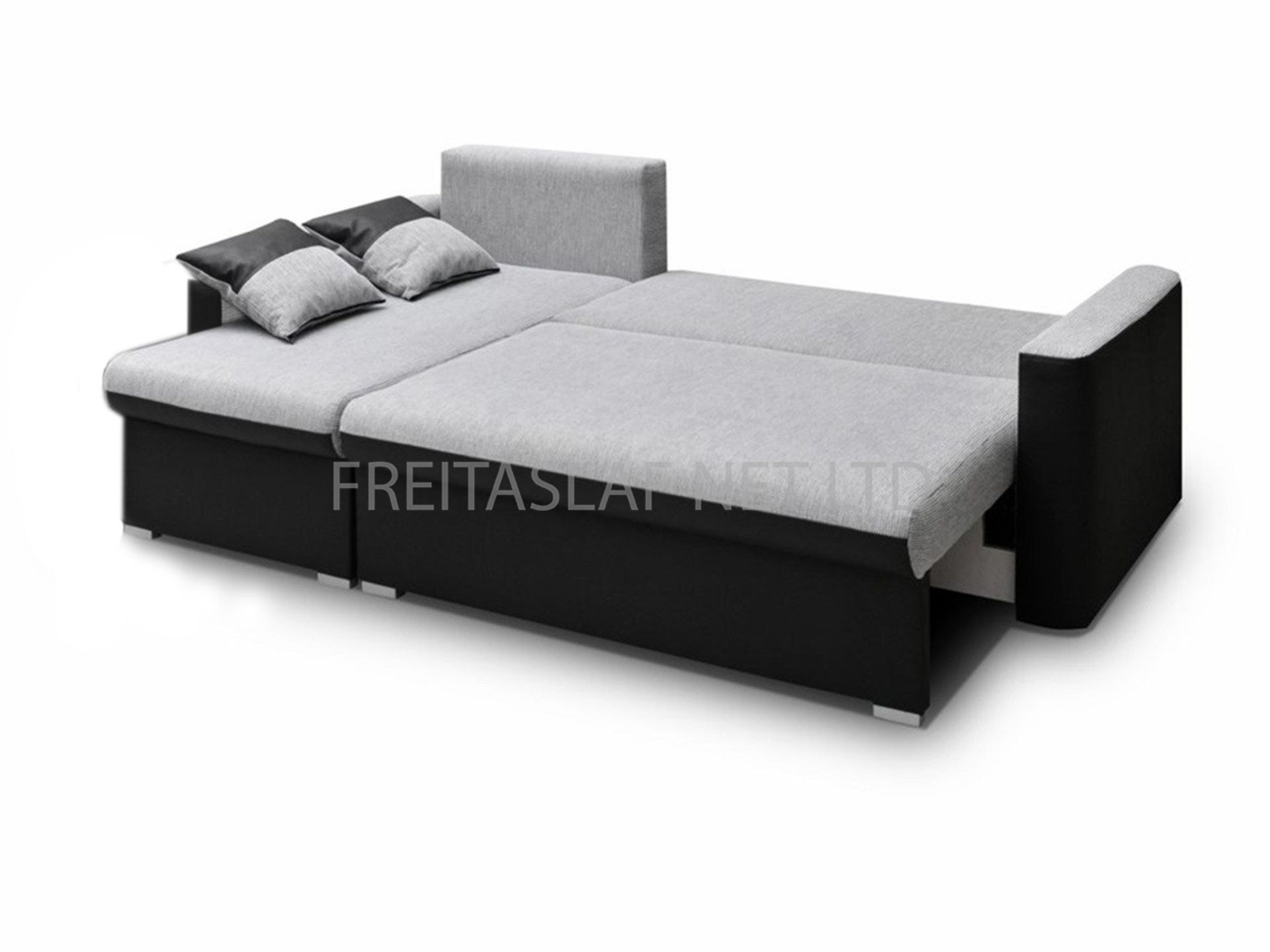 Flàvio corner sofa bed right hand facing in black and grey faux leather - Image 2 of 3