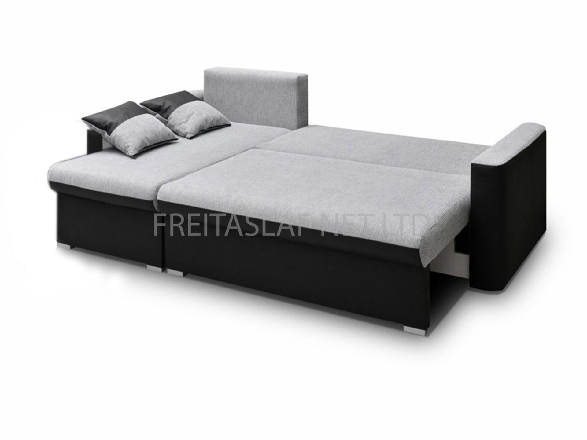 Flàvio corner sofa bed right hand facing in black and grey faux leather - Image 3 of 3