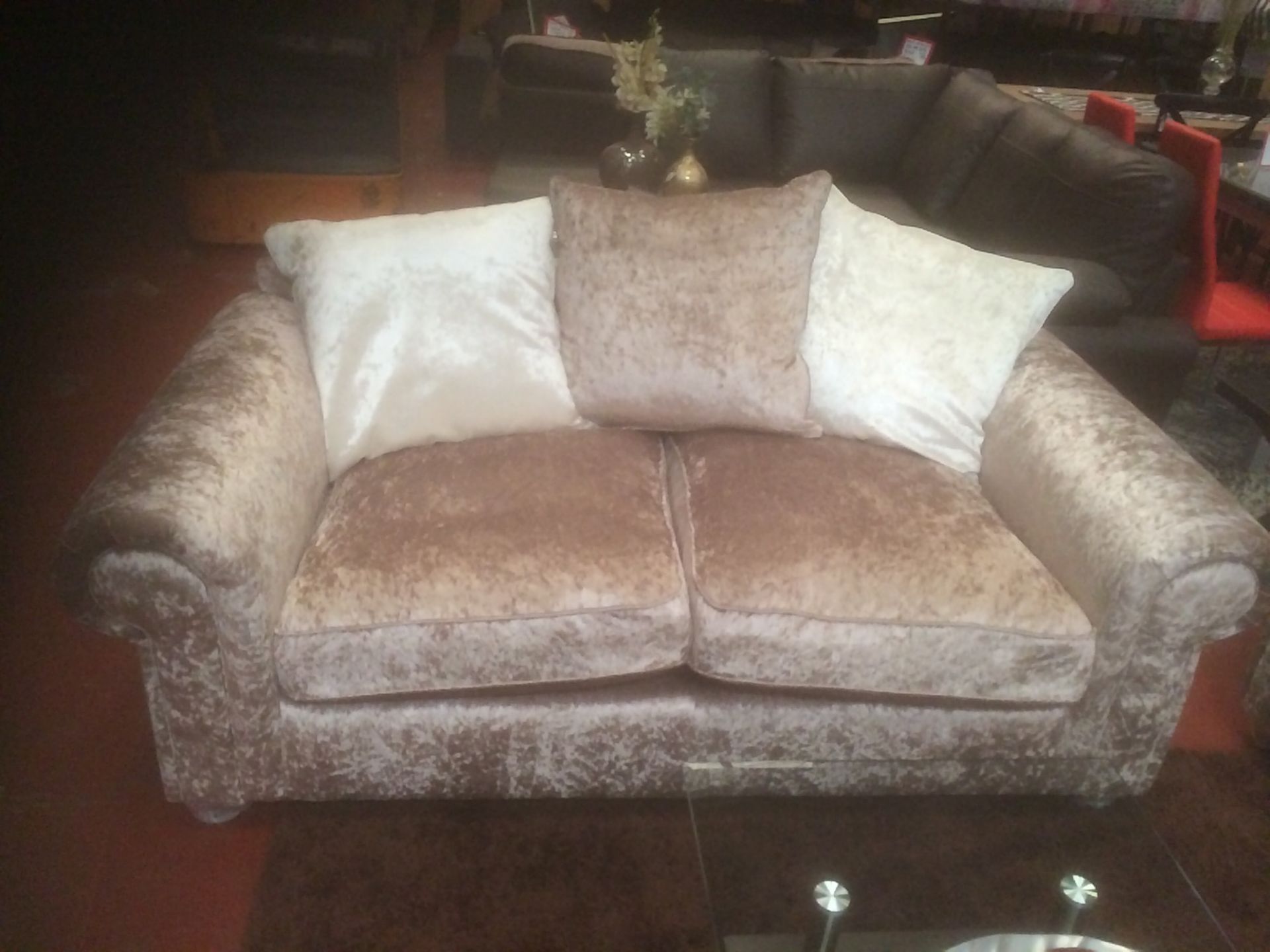 Scarpa deluxe 3 seater sofa in mink shimmer crushed velvet plus scarpa 2 seater sofa - Image 3 of 3