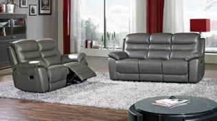 Boston elephant grey leather 3 seater plus 2 seater reclining sofas