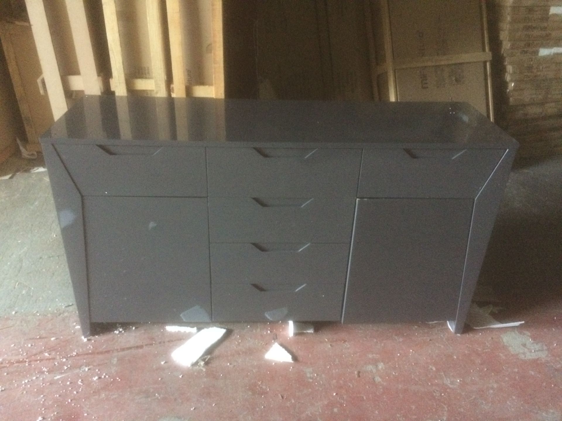 Brand new large high gloss grey sideboard